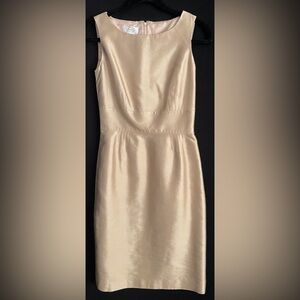 Talbots Gold Possible Silk Blend Golden Tan Sleeveless Evening Formal Dress Sz 8